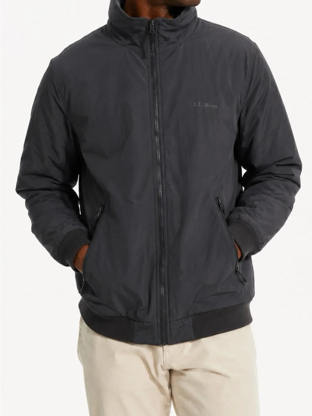 L.L. Bean Vintage Warm-Up Jacket Fleece Lined Black XL Bomber Gorpcore